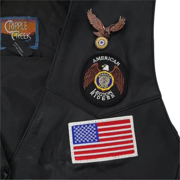 Cripple Creek Biker Motorcycle Vest Mens M Black Leather American Legion Lined - Picture 4 of 9